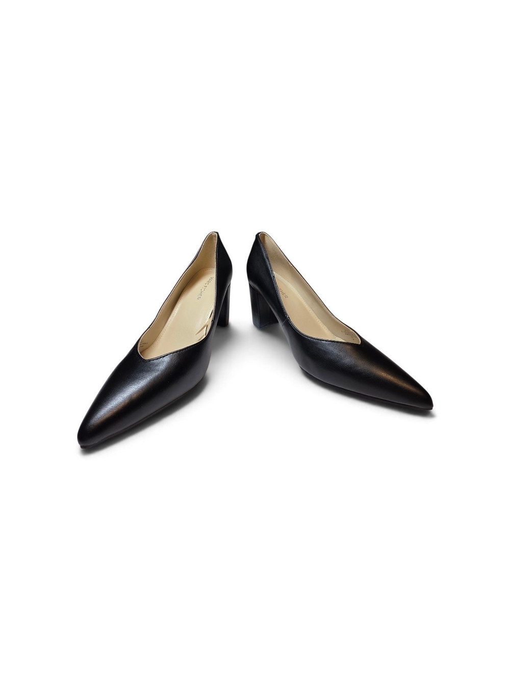 Marc Fisher LTD Zala Black Leather Block Heel Pointed Toe Pumps Size 7.5